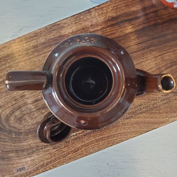 Vintage JAPAN Ceramic Teapot Floral Moriage Painted Brown Retro - Picture 4 of 6